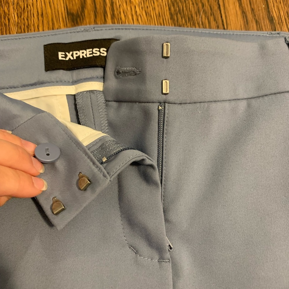 Express blue columnist barely boot mid-rise pant.